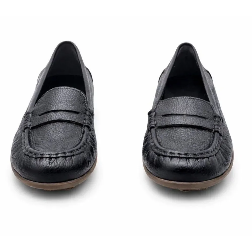 VIONIC MARCY Leather Supportive Moccasin Loafer Flat Slip-On Black Size 6